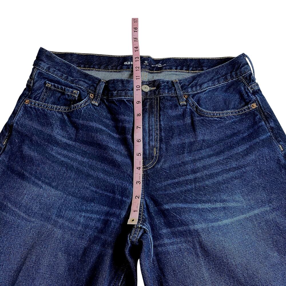 Old Navy Baggy Wide Leg Jeans Dark Wash Mid Rise Sz 14 Petite Skater Streetwear - Picture 11 of 13